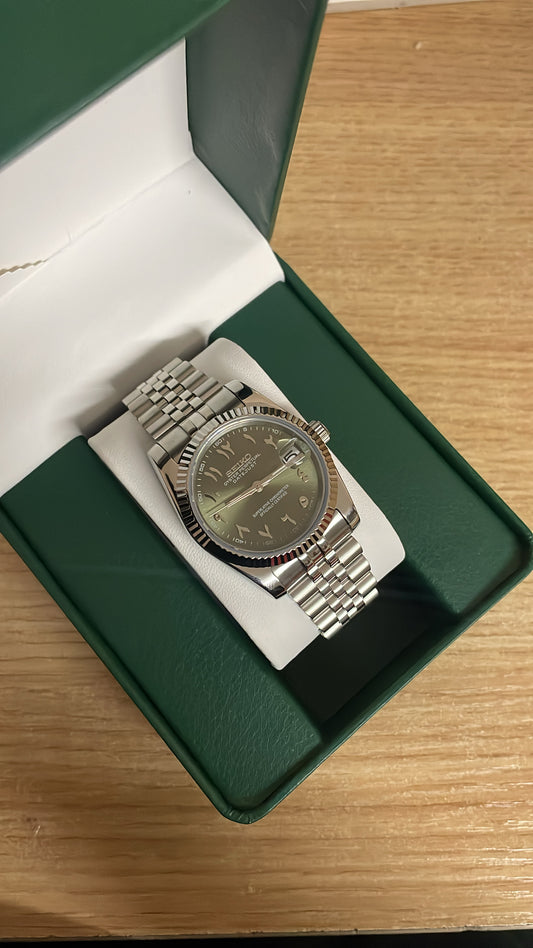 Seiko mod - Olive arabic dial Jubilee bracelet