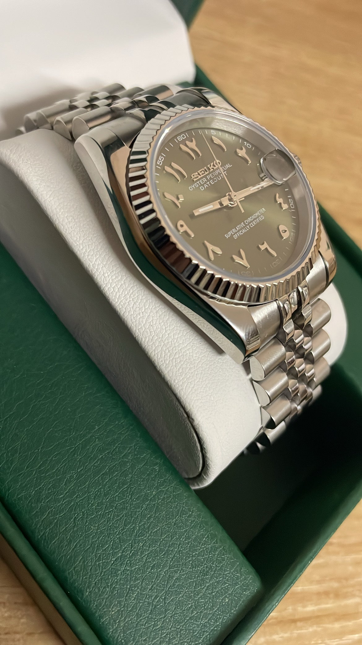 Seiko mod - Olive arabic dial Jubilee bracelet