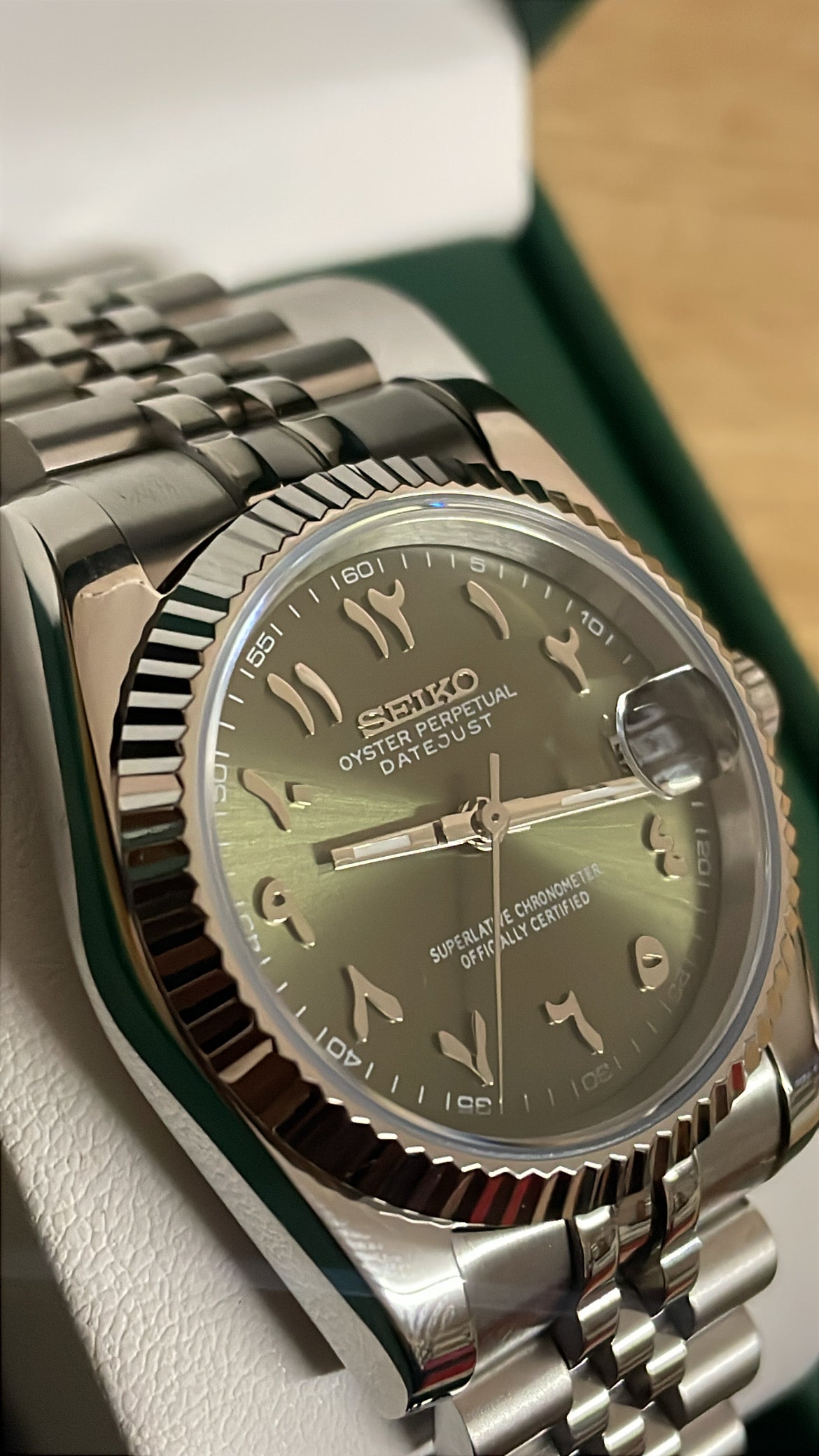 Seiko mod - Olive arabic dial Jubilee bracelet
