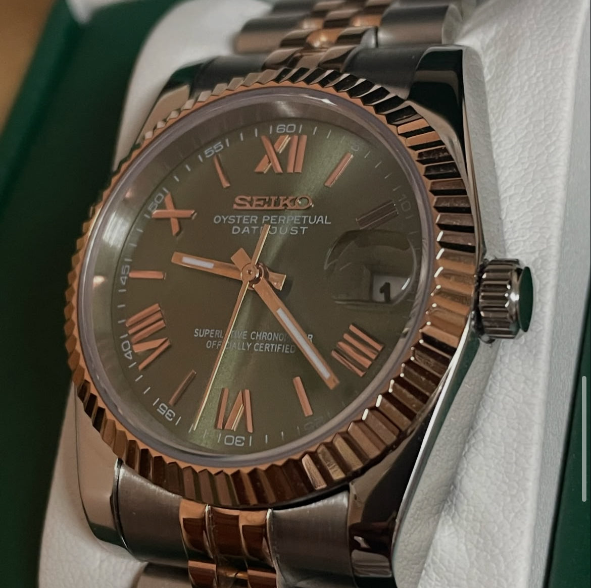 Seiko mod - Two-tone olive roman numeral
