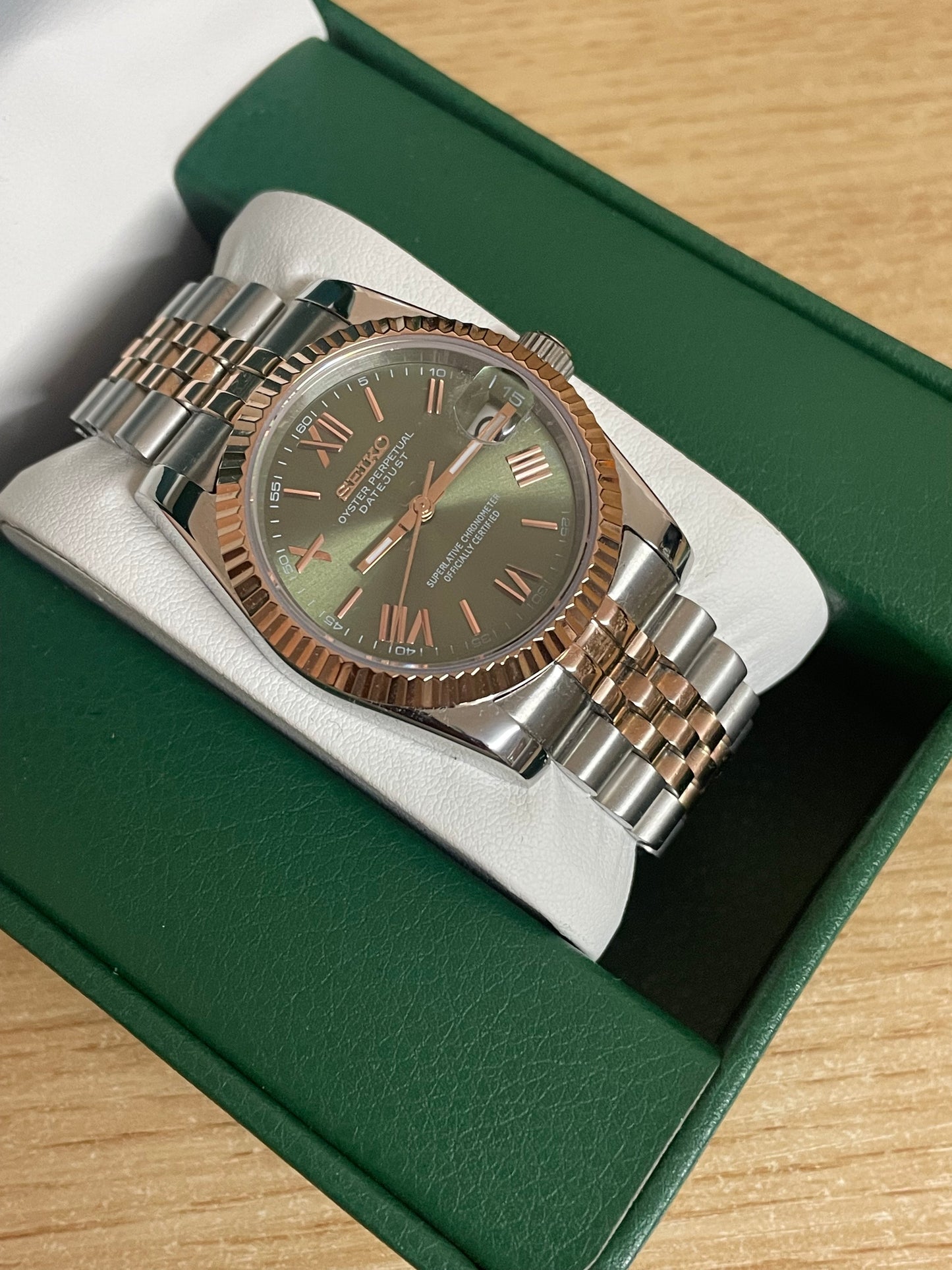 Seiko mod - Two-tone olive roman numeral
