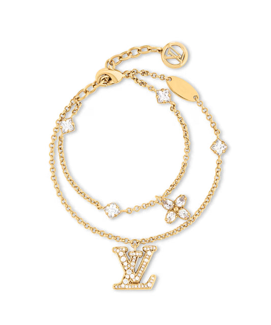 Silver Double-Layered Floral Clover Charm Bracelet